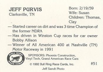 1992 Bull Ring #51 Jeff Purvis Back