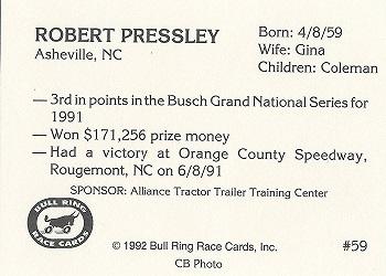 1992 Bull Ring #59 Robert Pressley Back