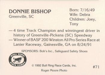 1992 Bull Ring #71 Donnie Bishop Back