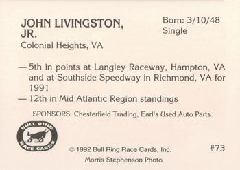 1992 Bull Ring #73 John Livinston Jr. Back