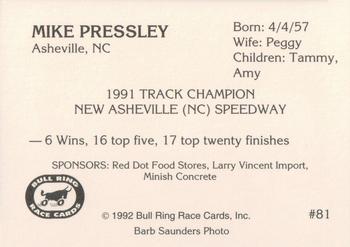 1992 Bull Ring #81 Mike Pressley Back