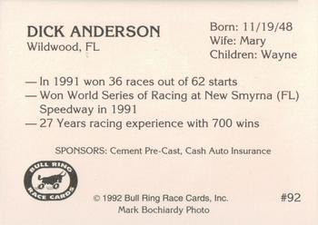 1992 Bull Ring #92 Dick Anderson Back