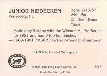 1992 Bull Ring #93 Junior Niedecken Back