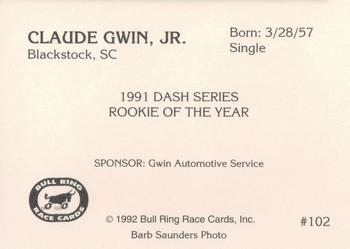 1992 Bull Ring #102 Claude Gwin Jr. Back