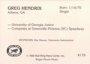 1992 Bull Ring #179 Greg Hendrix Back