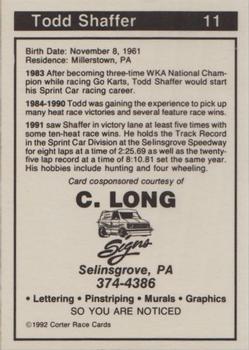 1992 Corter Selinsgrove and Clinton County Speedways #11 Todd Shaffer Back