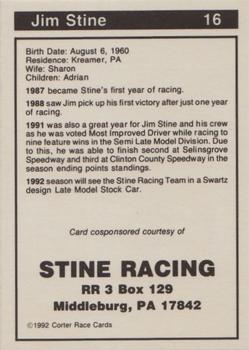 1992 Corter Selinsgrove and Clinton County Speedways #16 Jim Stine Back