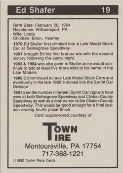 1992 Corter Selinsgrove and Clinton County Speedways #19 Ed Shafer Back