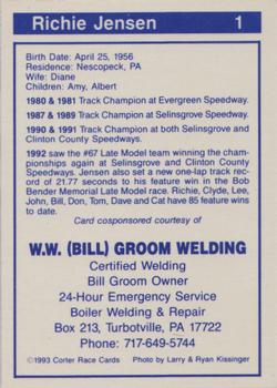 1993 Corter Clinton County & Selinsgrove Speedway #1 Richie Jensen Back