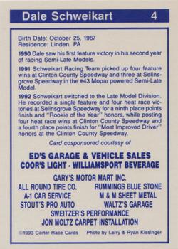 1993 Corter Clinton County & Selinsgrove Speedway #4 Dale Schweikart Back