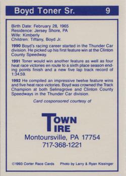 1993 Corter Clinton County & Selinsgrove Speedway #9 Boyd Toner, Sr. Back