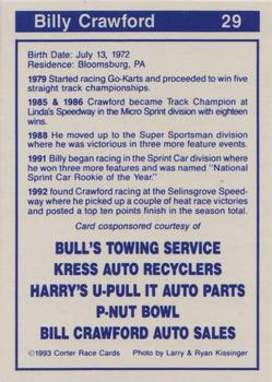 1993 Corter Clinton County & Selinsgrove Speedway #29 Billy Crawford Back