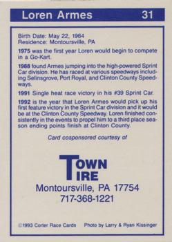 1993 Corter Clinton County & Selinsgrove Speedway #31 Loren Armes Back