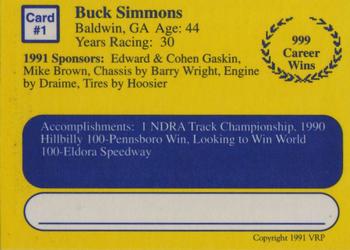 1991 Volunteer Racing Dirt Trax #1 Buck Simmons Back