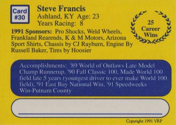 1991 Volunteer Racing Dirt Trax #30 Steve Francis Back
