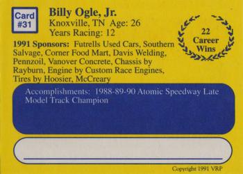 1991 Volunteer Racing Dirt Trax #31 Billy Ogle, Jr. Back