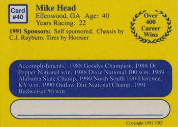 1991 Volunteer Racing Dirt Trax #40 Mike Head Back