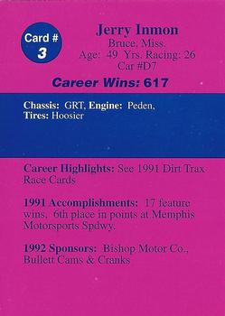 1992 Volunteer Racing Dirt Trax #3 Jerry Inmon Back