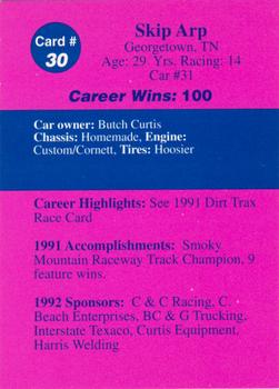 1992 Volunteer Racing Dirt Trax #30 Skip Arp Back