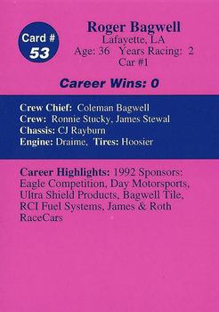 1992 Volunteer Racing Dirt Trax #53 Roger Bagwell Back
