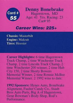 1992 Volunteer Racing Dirt Trax #55 Denny Bonebrake Back