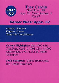 1992 Volunteer Racing Dirt Trax #57 Tony Cardin Back