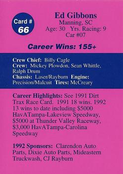 1992 Volunteer Racing Dirt Trax #66 Ed Gibbons Back