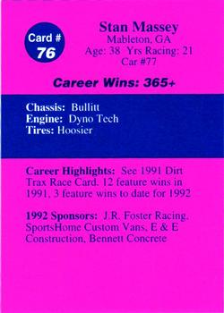 1992 Volunteer Racing Dirt Trax #76 Stan Massey Back