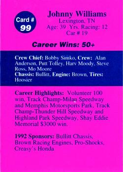 1992 Volunteer Racing Dirt Trax #99 Johnny Williams Back