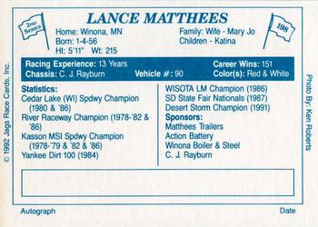 1992 JAGS #198 Lance Matthees Back
