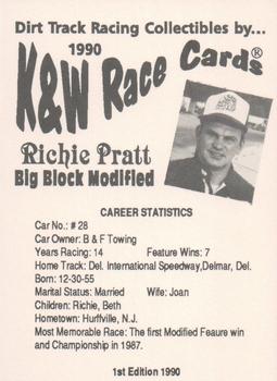 1990 K & W Dirt Track #NNO Richie Pratt Back