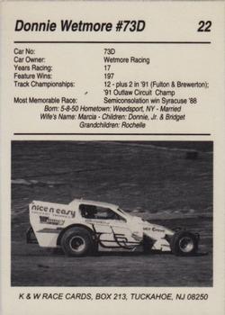 1991 K & W Dirt Track #22 Donnie Wetmore Back