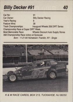 1991 K & W Dirt Track #40 Billy Decker Back
