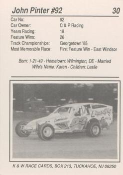 1992 K & W Dirt Track #30 John Pinter Back