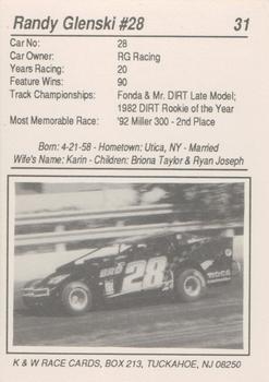 1992 K & W Dirt Track #31 Randy Glenski Back