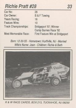 1992 K & W Dirt Track #33 Richie Pratt Back