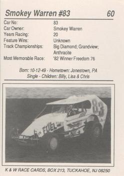 1992 K & W Dirt Track #60 Smokey Warren Back