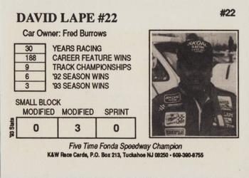 1994 K & W Dirt Track #22 David Lape Back