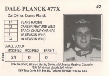 1995 K&W Dirt Track #2 Dale Planck Back