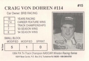 1995 K&W Dirt Track #15 Craig Von Dohren Back