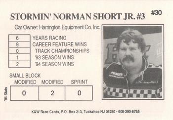 1995 K&W Dirt Track #30 Norman Short Jr. Back