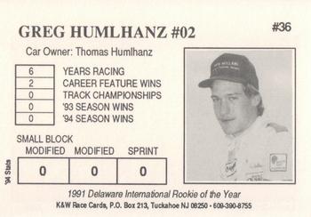 1995 K&W Dirt Track #36 Greg Humlhanz Back