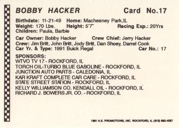 1991 Langenberg Hot Stuff Rockford Speedway #17 Bobby Hacker Back