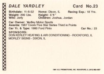 1991 Langenberg Hot Stuff Rockford Speedway #23 Dale Yardley Back
