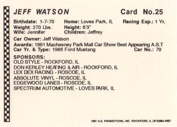 1991 Langenberg Hot Stuff Rockford Speedway #25 Jeff Watson Back