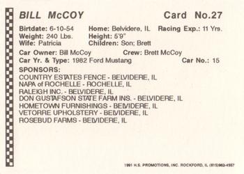 1991 Langenberg Hot Stuff Rockford Speedway #27 Bill McCoy Back