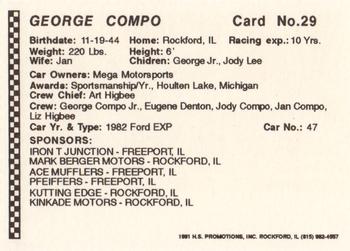1991 Langenberg Hot Stuff Rockford Speedway #29 George Compo Back