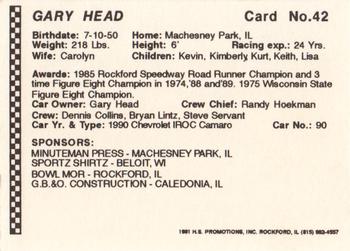 1991 Langenberg Hot Stuff Rockford Speedway #42 Gary Head Back