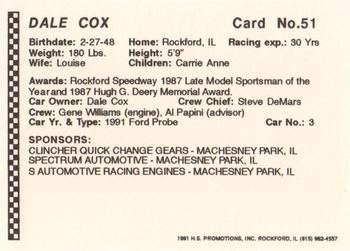 1991 Langenberg Hot Stuff Rockford Speedway #51 Dale Cox Back