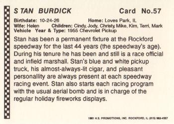 1991 Langenberg Hot Stuff Rockford Speedway #57 Stan Burdick Back
